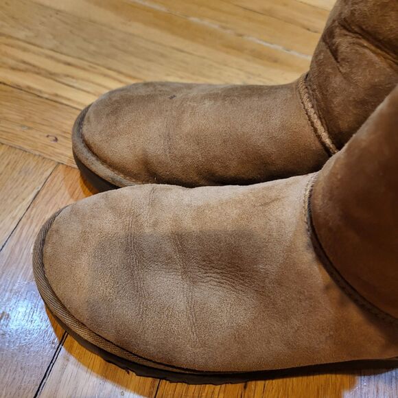 UGG Short Brigitte Bow Chestnut Suede Double Bow Boots, 1016033, Good Cond Sz 6 - Picture 5 of 11
